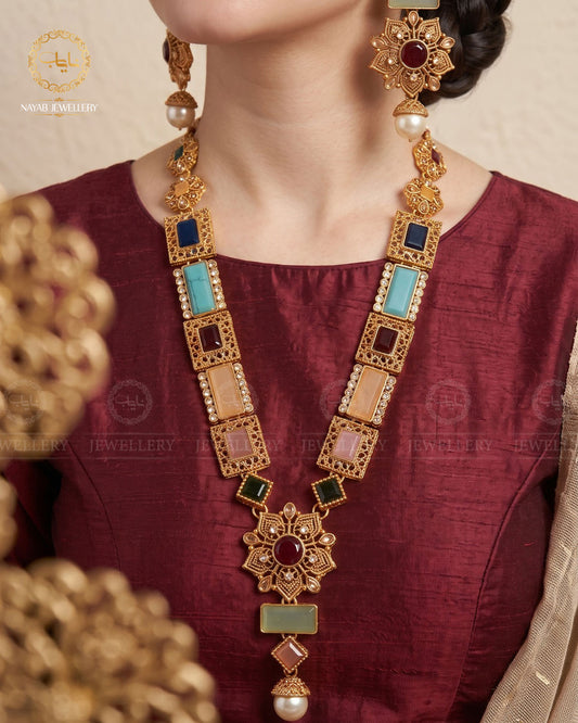 Gold Star Fancy Mala Set with Earring NJ-1557