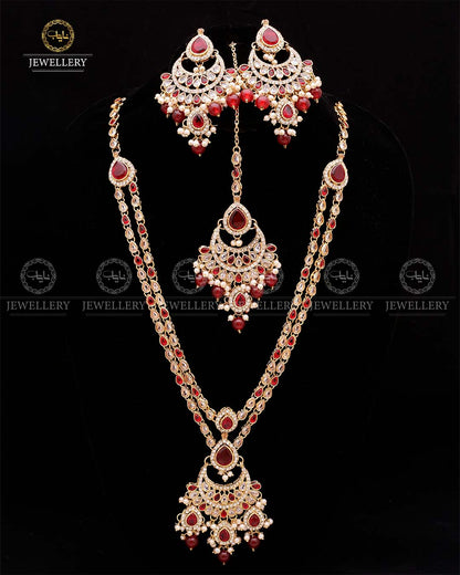 Zirconia 2 layers Bridal Mala with Baali Tika-2629-Golden Nayab Jewellery