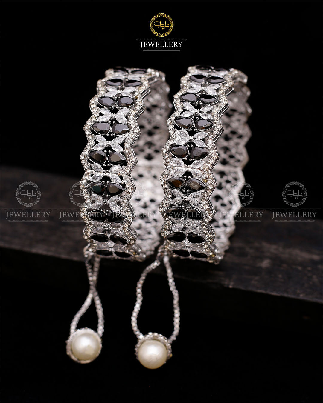 Zirconia accent  openable bangles-2593-Silver Nayab Jewellery