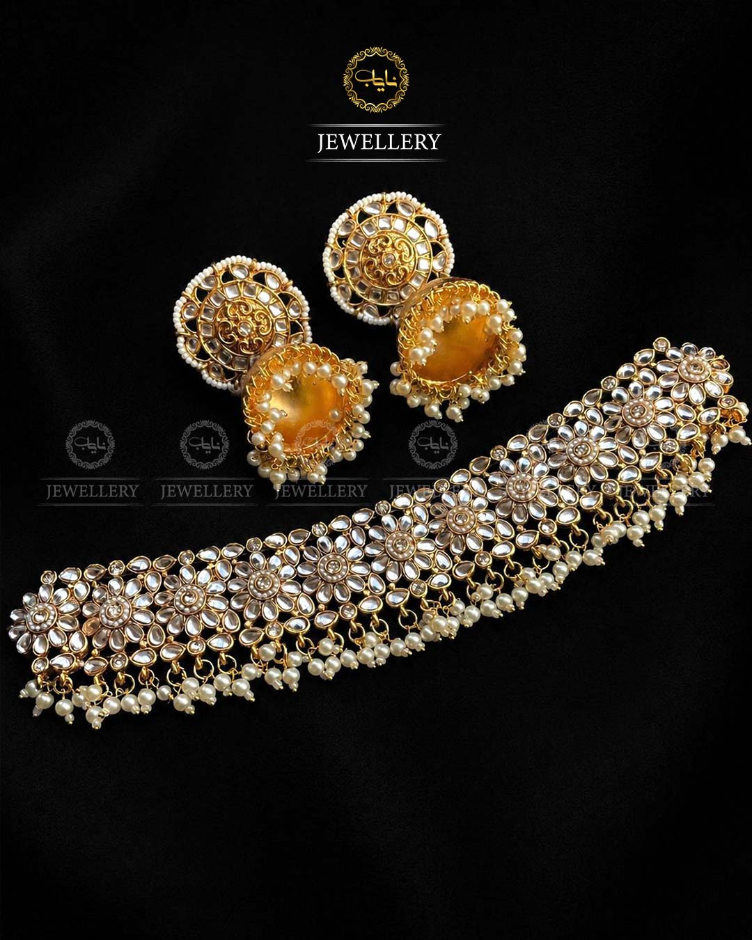 Gold Plated Dubbi Kundan Guluband set N-1039