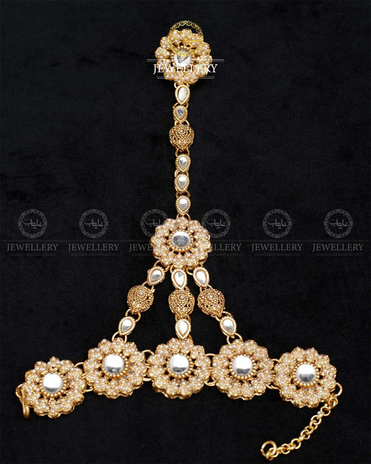 Gold plated Kundan Angla (Bracelet with Ring) A-6027