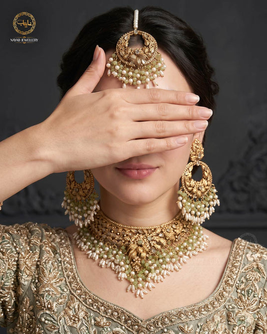 Hafsa Designer Bridal set with baali Tika BR-801