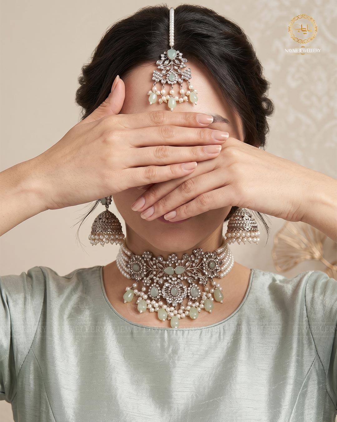 Zarcon Chokar set with Jhmka Tika NJ-1420-Silver