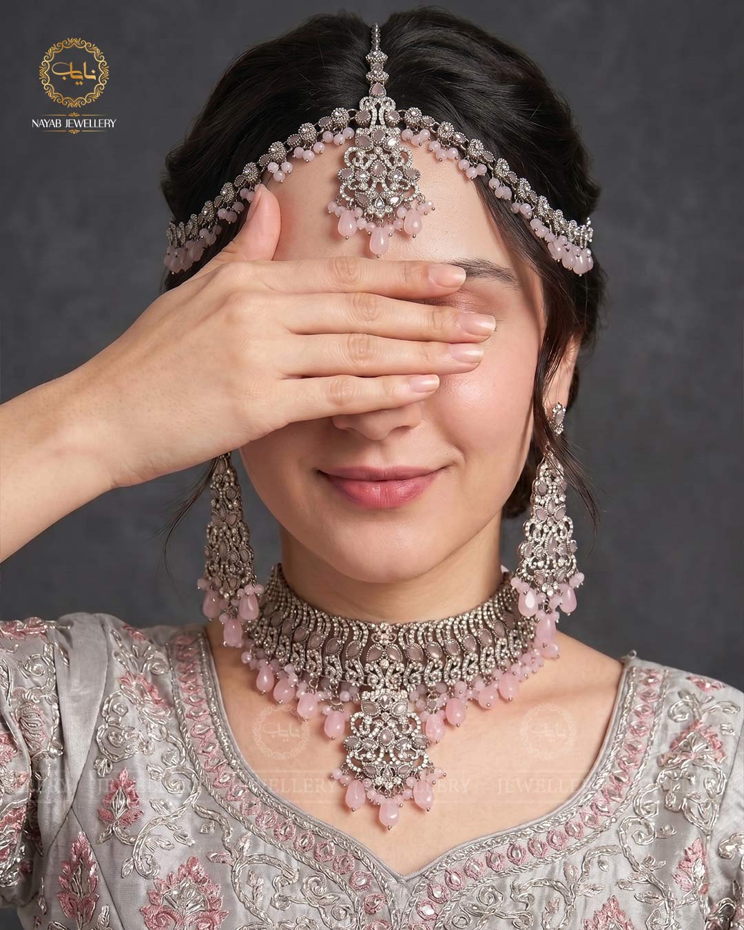 Rajhistani Choker Necklace set with Matha patti-2618-Silver