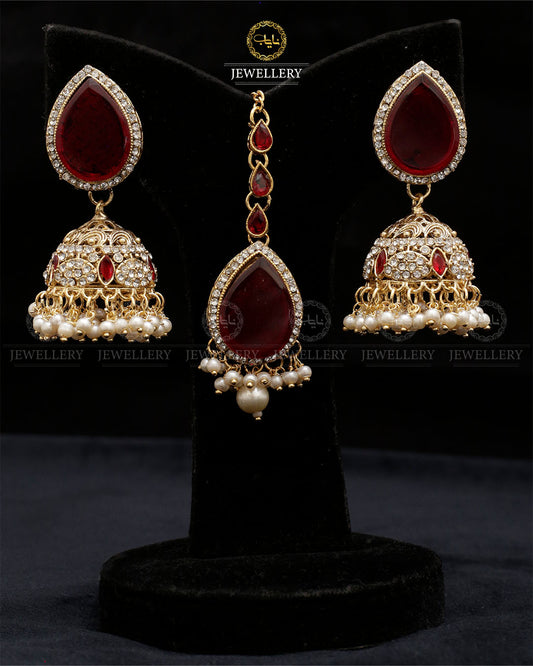 Turkish Jhumka Tika set Golden-2280