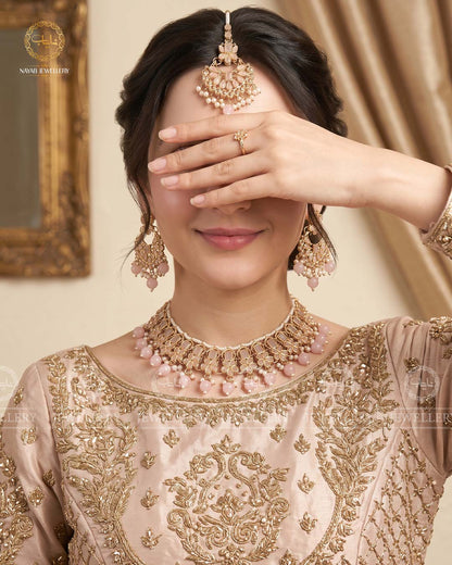 Zirconia Necklace set N-108-Golden