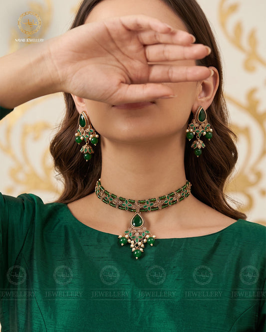 Lumiar Flexible choker patti set with jhumki-2238-Golden