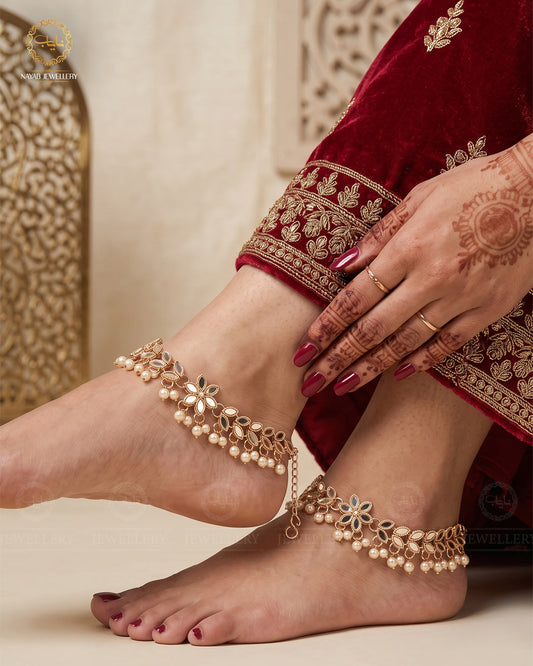 Kundan Anklet pazeb (pair)-2038-Golden