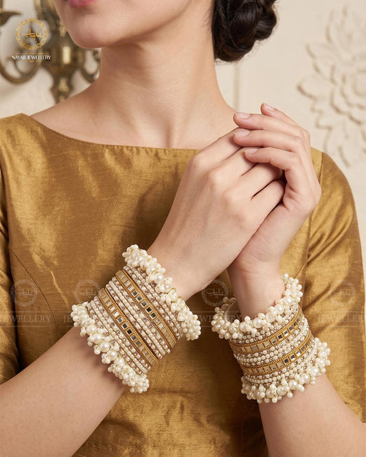 Pearl Bridal Bangles set -2545 (Single Hand)