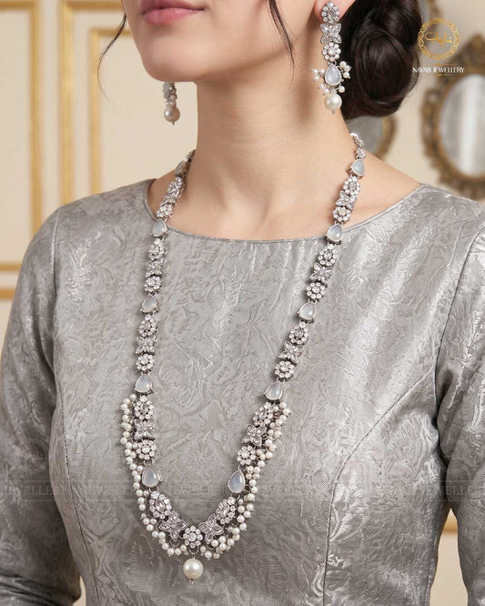 Turkish Long Mala set with Earrings-1940-Silver