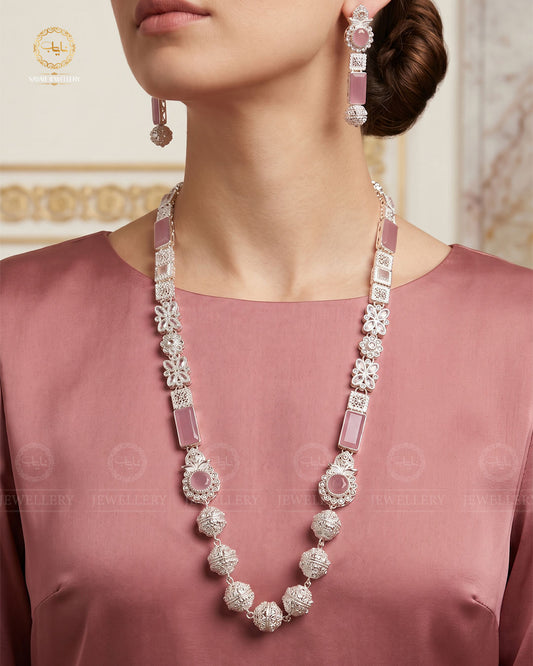 Trendy Bridal Egyptian Mala with Earring NJ-1166-Silver