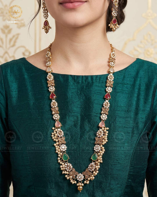 Turkish Long Mala set with Earrings-1940-Golden