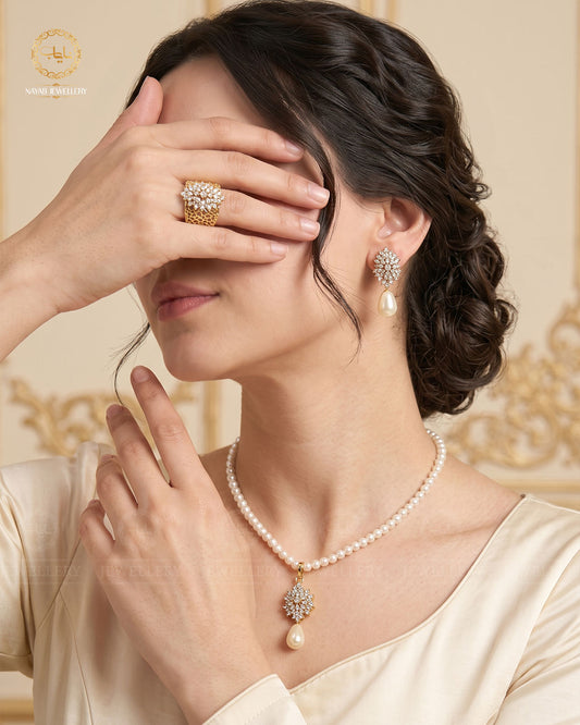 Trending Jarao Combo set with pearl mala -1956