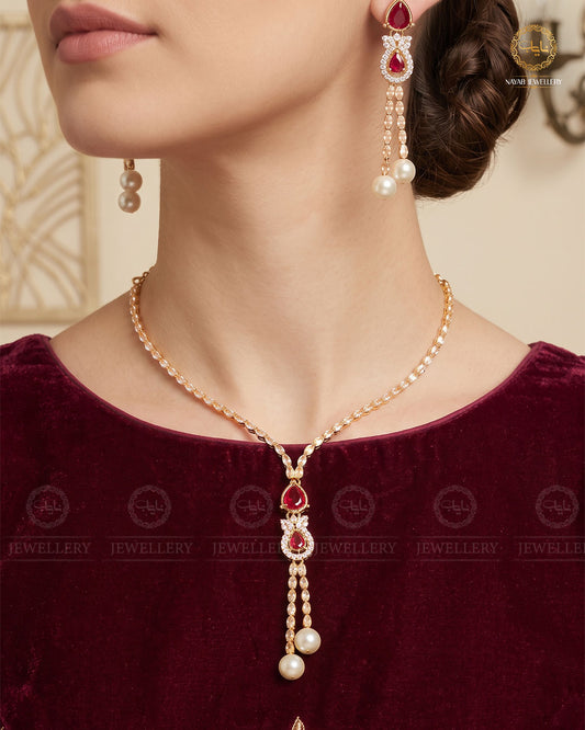 Turkish Zirconia Necklace set-2557-Golden