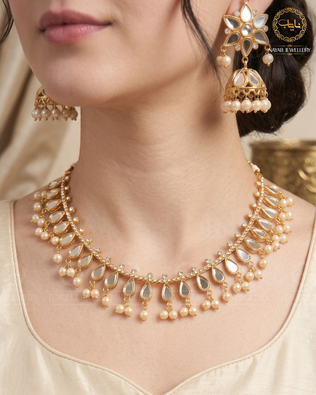 Kundan Mirror Chokar with jhumki NJ-1294