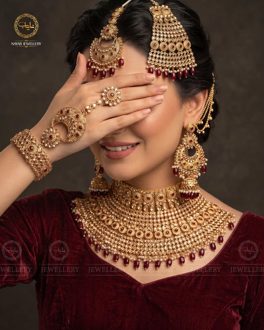 Malika Zarcon 6 pcs Collar Bridal set -2309-Golden