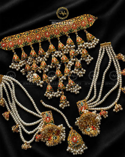 Hyedrabadi Bridal chokar set -2406 with Shara Jhumka & Tika