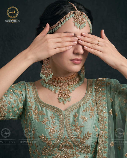 Rajhistani Choker Necklace set with Matha patti-2618-Golden