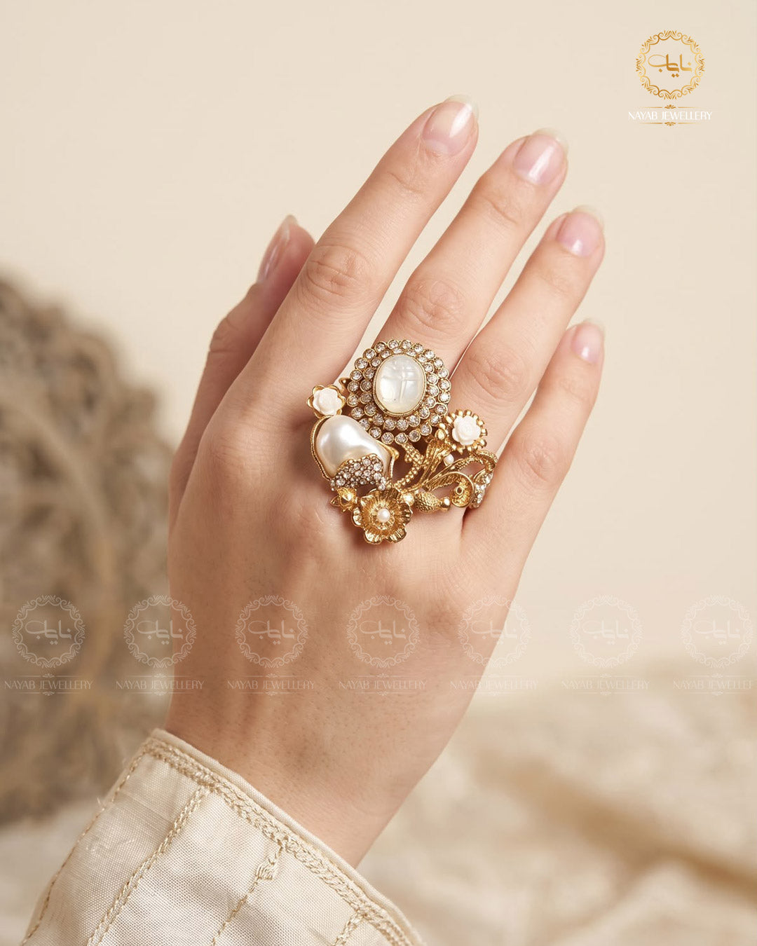 Turkish Mother pearl adjustable Ring-2936