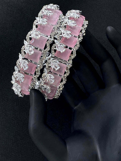 Turkish Square Stone Openable Bangles (pair)-2460-Silver Nayab Jewellery