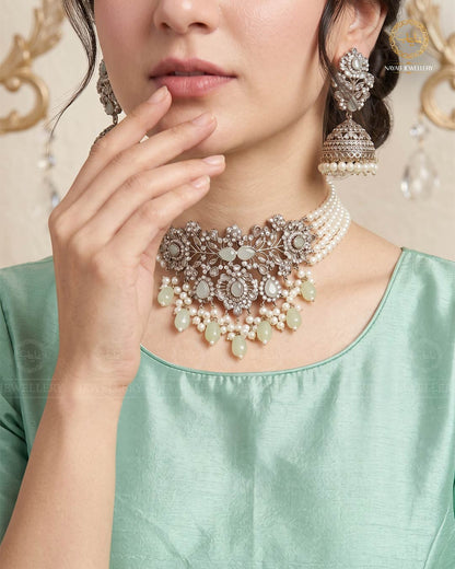 Zarcon Chokar set with Jhmka Tika NJ-1420-Silver