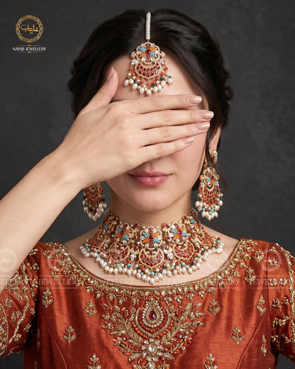 Real Stones Bridal Necklace set With Tika-2079