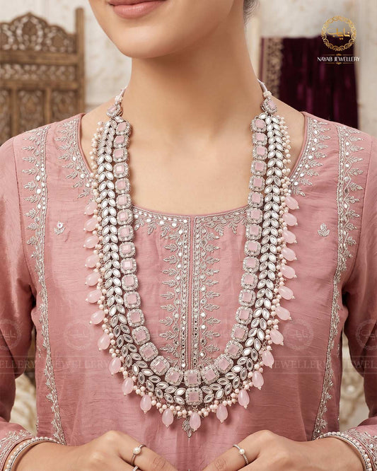 Kundan Long Bridal Mala (without Earrings)-2578-Silver