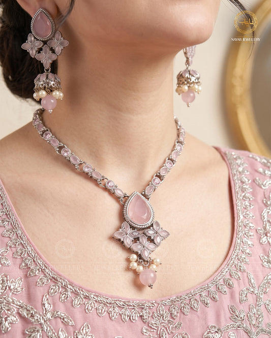 Egyptian Necklace set with Jhumki NJ-1863-Silver
