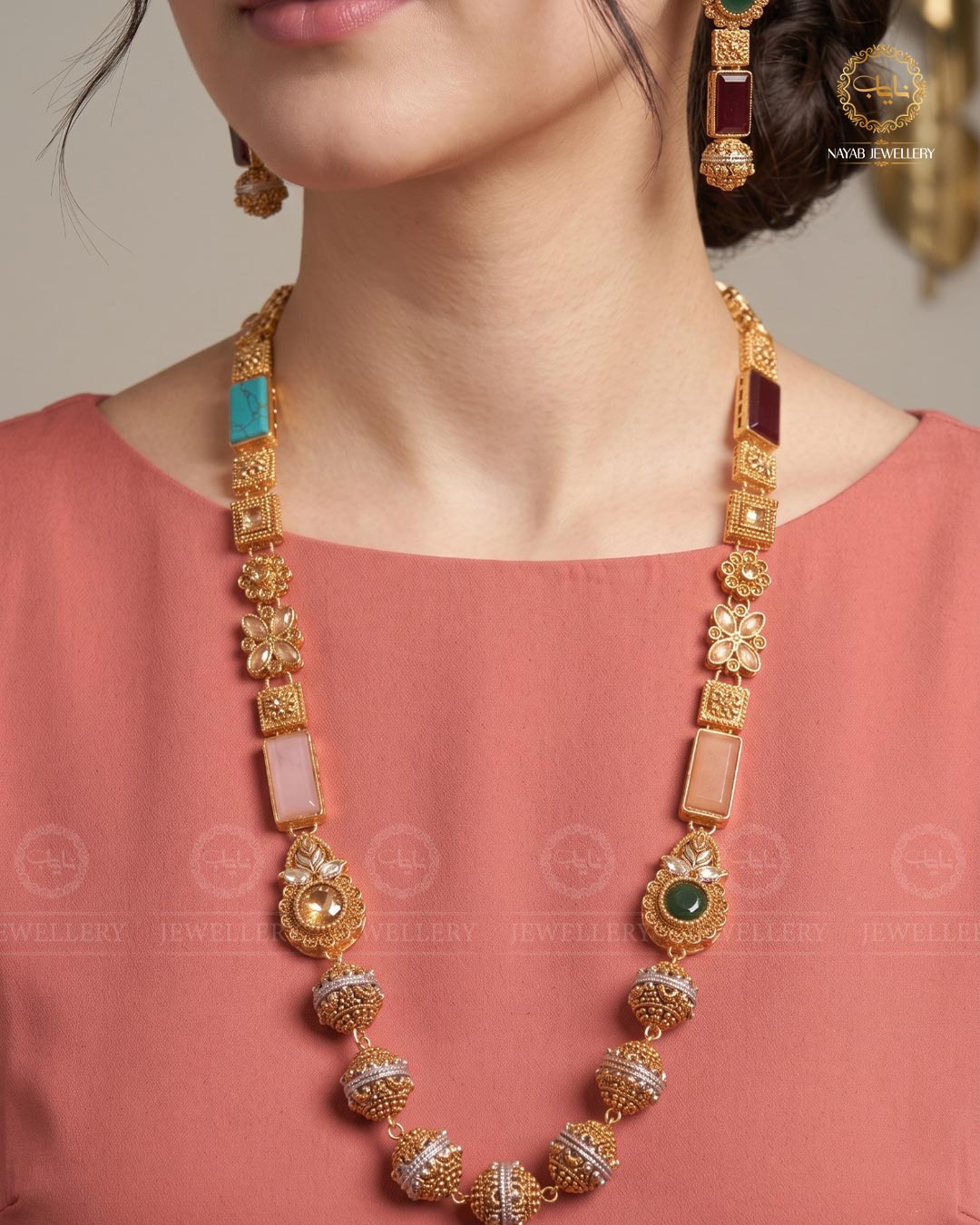 Trendy Bridal Egyptian Mala with Earring NJ-1166