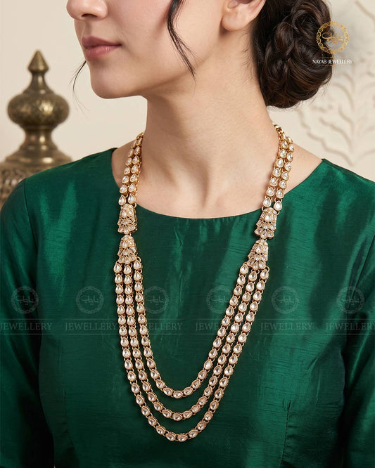 Kundan 3 layers Long Mala without earrings -2035