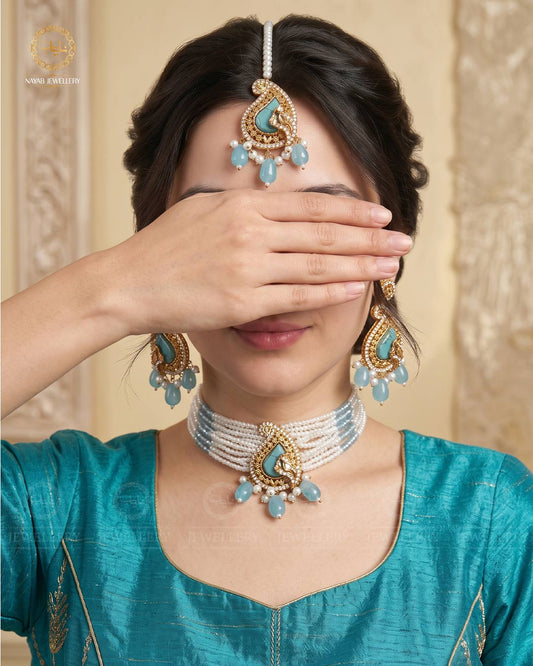 Turkish Teardrop Motif Guluband set N-113-Golden