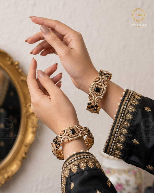 Zohra Zarcon Bangles (Pair)-2640-Black