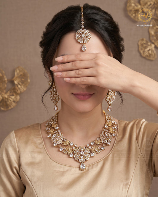 Turkish Flora Necklace set-2155-Golden