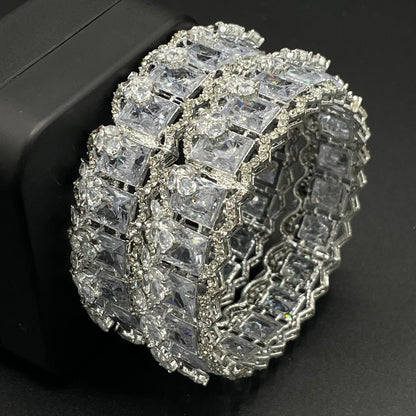 Turkish Square Stone Openable Bangles (pair)-2460-Silver Nayab Jewellery