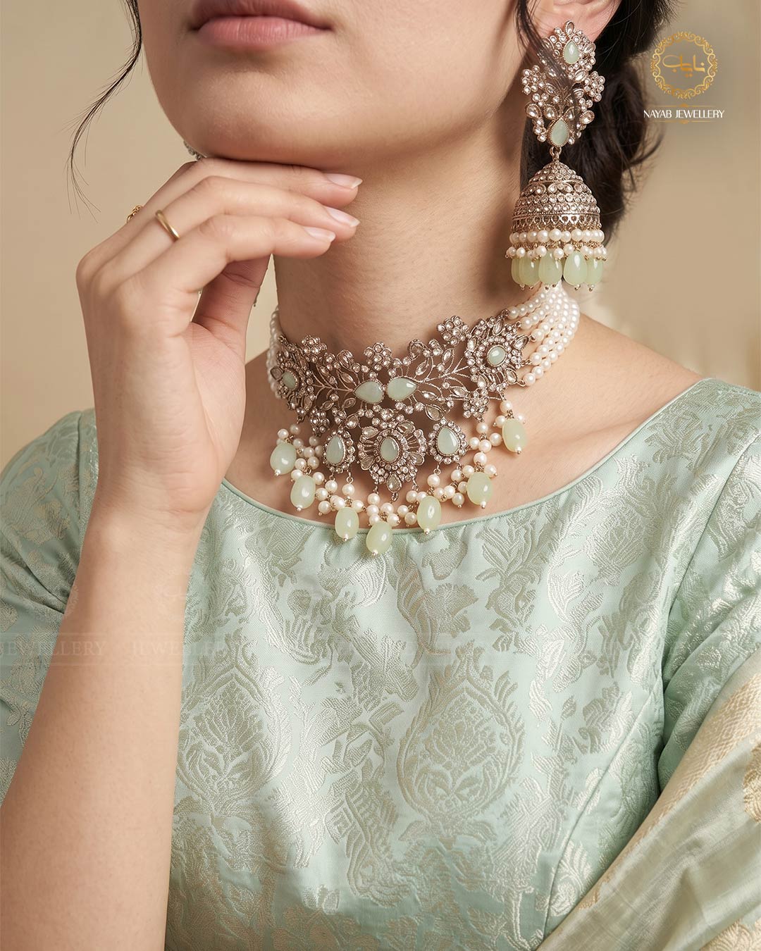 Zarcon Chokar set with Jhmka Tika NJ-1420-Silver