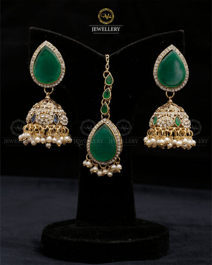 Turkish Jhumka Tika set Golden-2280