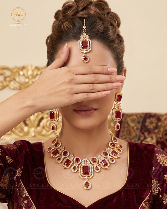 Zirconia Doublet stones Necklace set-2572-Golden