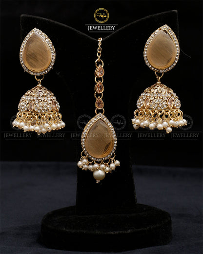 Turkish Jhumka Tika set Golden-2280