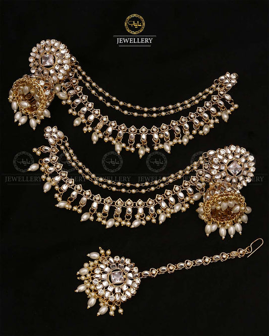Uncut kundan Babubali Sahara Earrings with Tika-2686 Nayab Jewellery