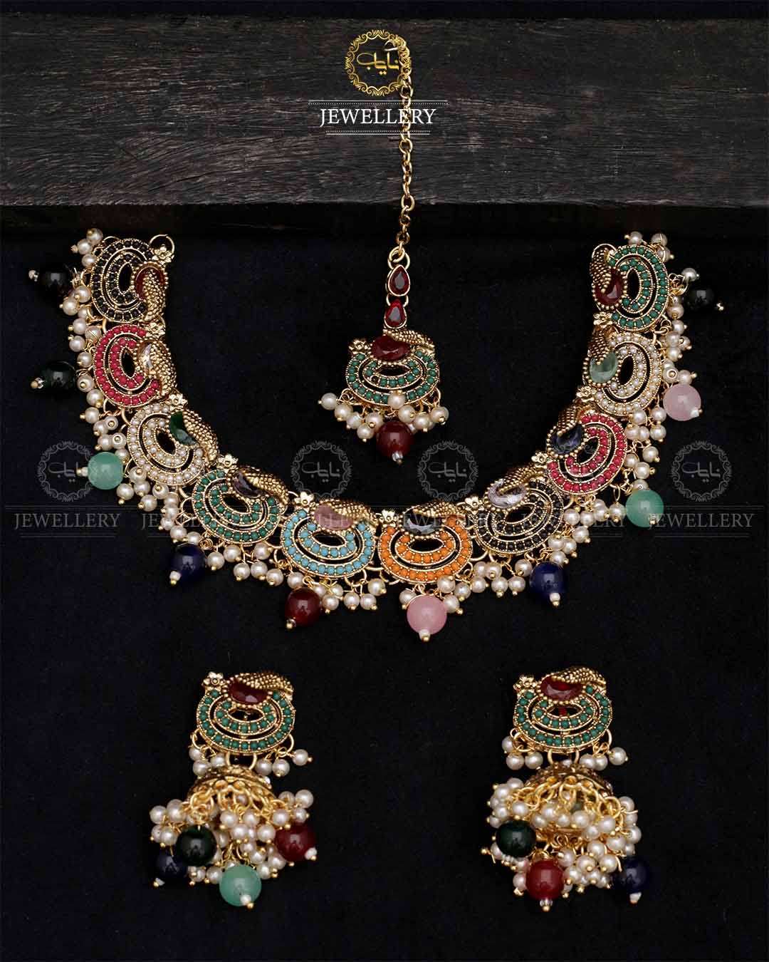 Lubaba  Necklace set with Jhumki tika N-1018-G