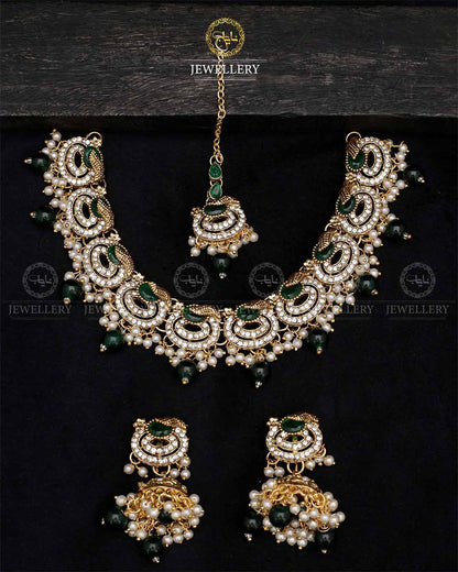 Lubaba  Necklace set with Jhumki tika N-1018-G