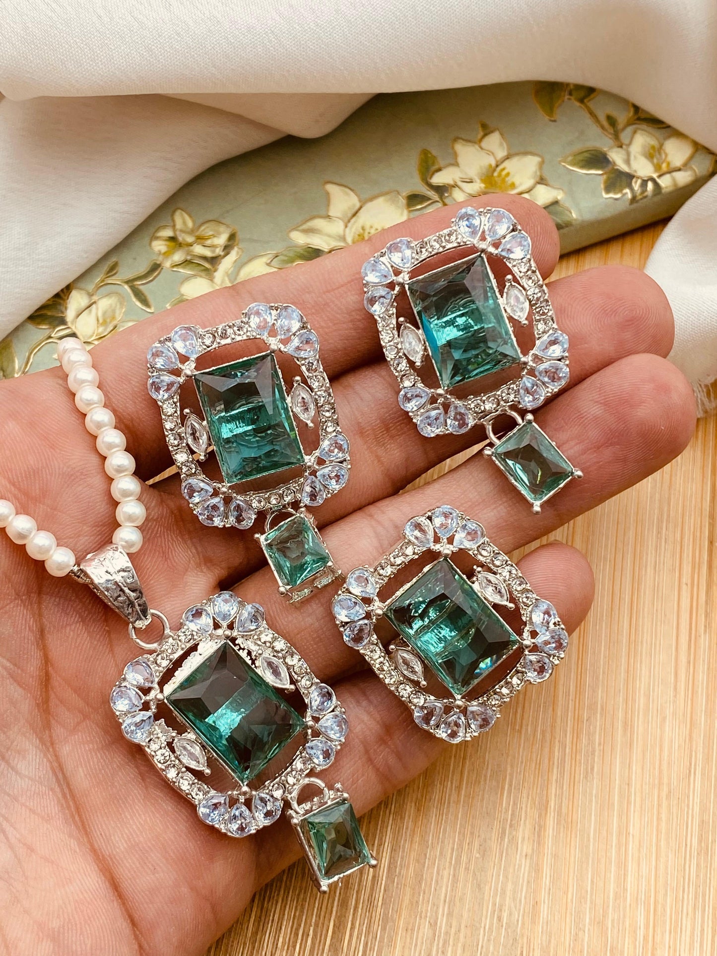 Zirconia square Locket Combo set with Mala-2459 Nayab Jewellery