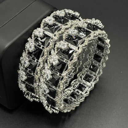 Turkish Square Stone Openable Bangles (pair)-2460-Silver Nayab Jewellery