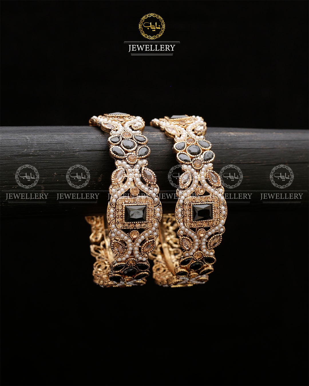 Zohra Zarcon Bangles (Pair)-2640-Black