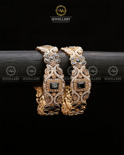Zohra Zarcon Bangles (Pair)-2640-Black