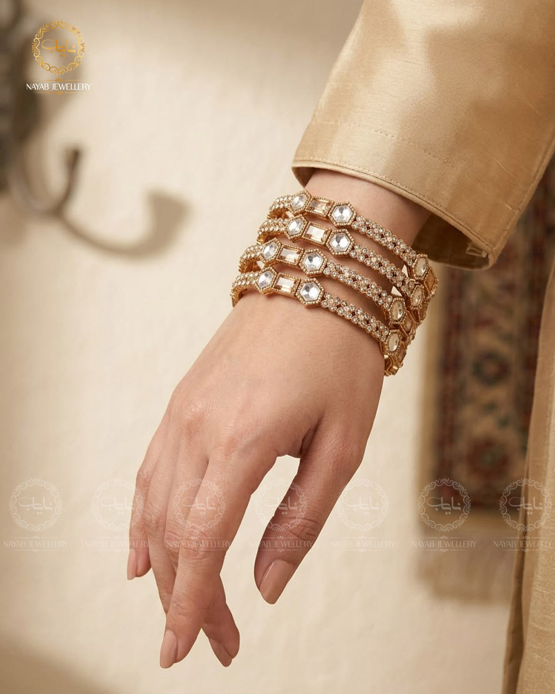 Nida 4 Pcs uncut Bangles set Golden BL-506