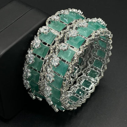 Turkish Square Stone Openable Bangles (pair)-2460-Silver Nayab Jewellery