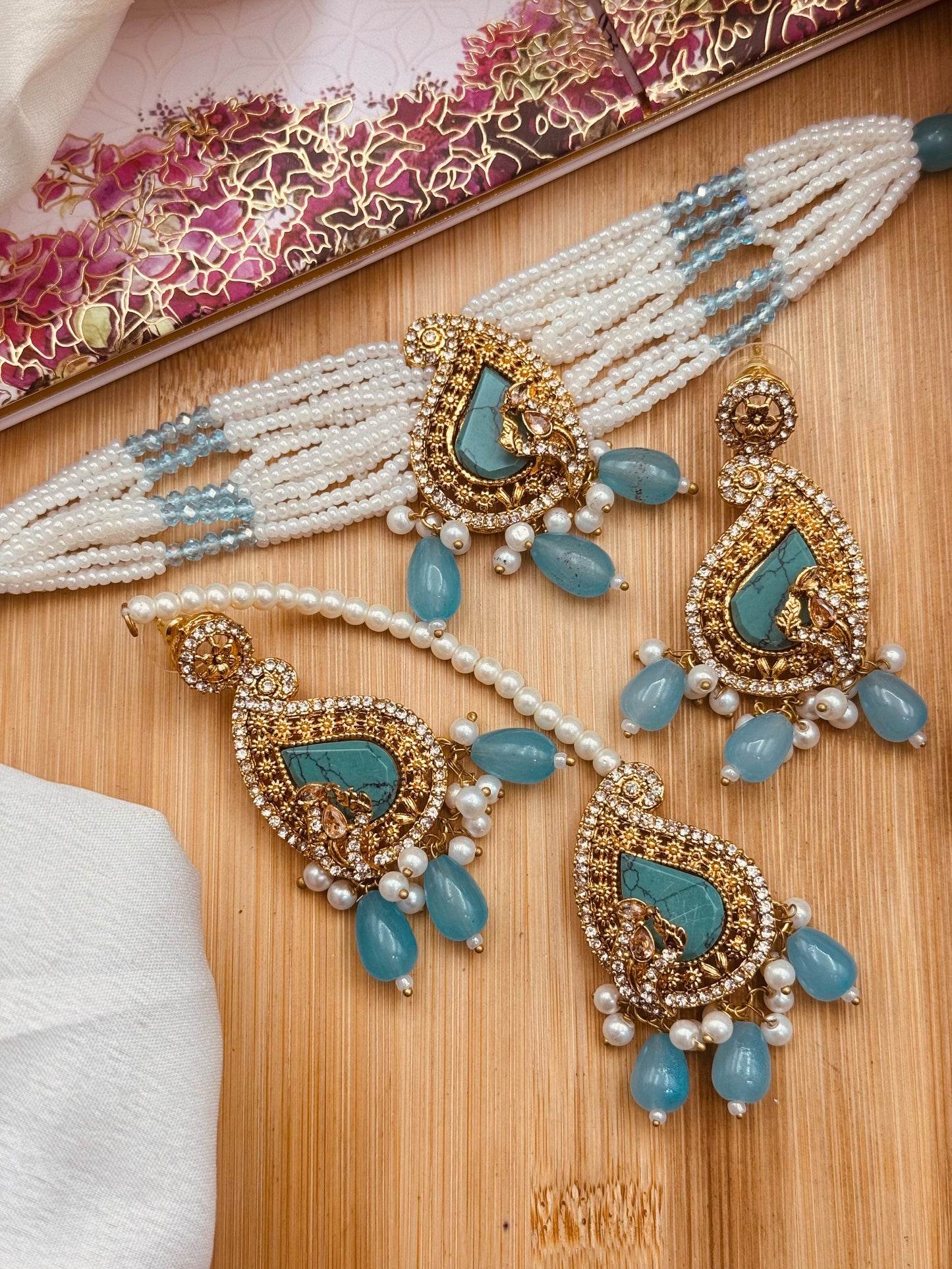 Turkish Teardrop Motif Guluband set N-113-Golden