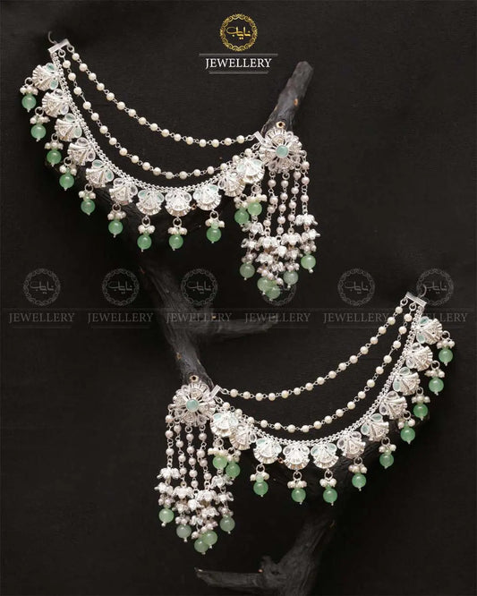 Rajhistani Long sahara Earrings (pair) -2310-Silver Nayab Jewellery