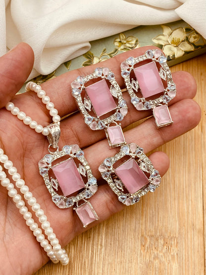 Zirconia square Locket Combo set with Mala-2459 Nayab Jewellery